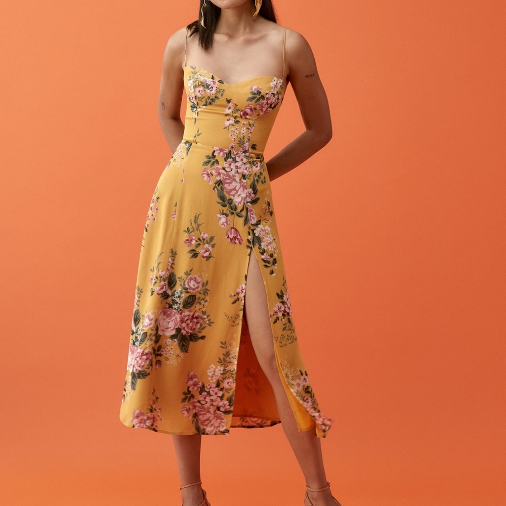 Reformation Juliette dress in yellow floral